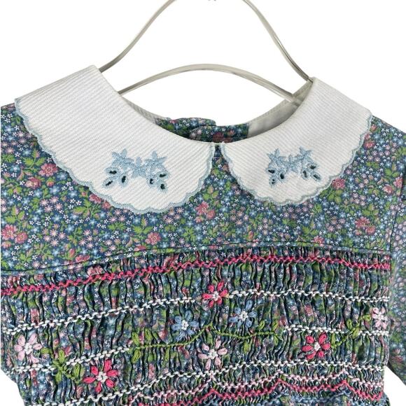 Vintage Polly Flinders Cotton Floral Embroidered Smocked Dress Cottage Size 4T - Picture 3 of 10